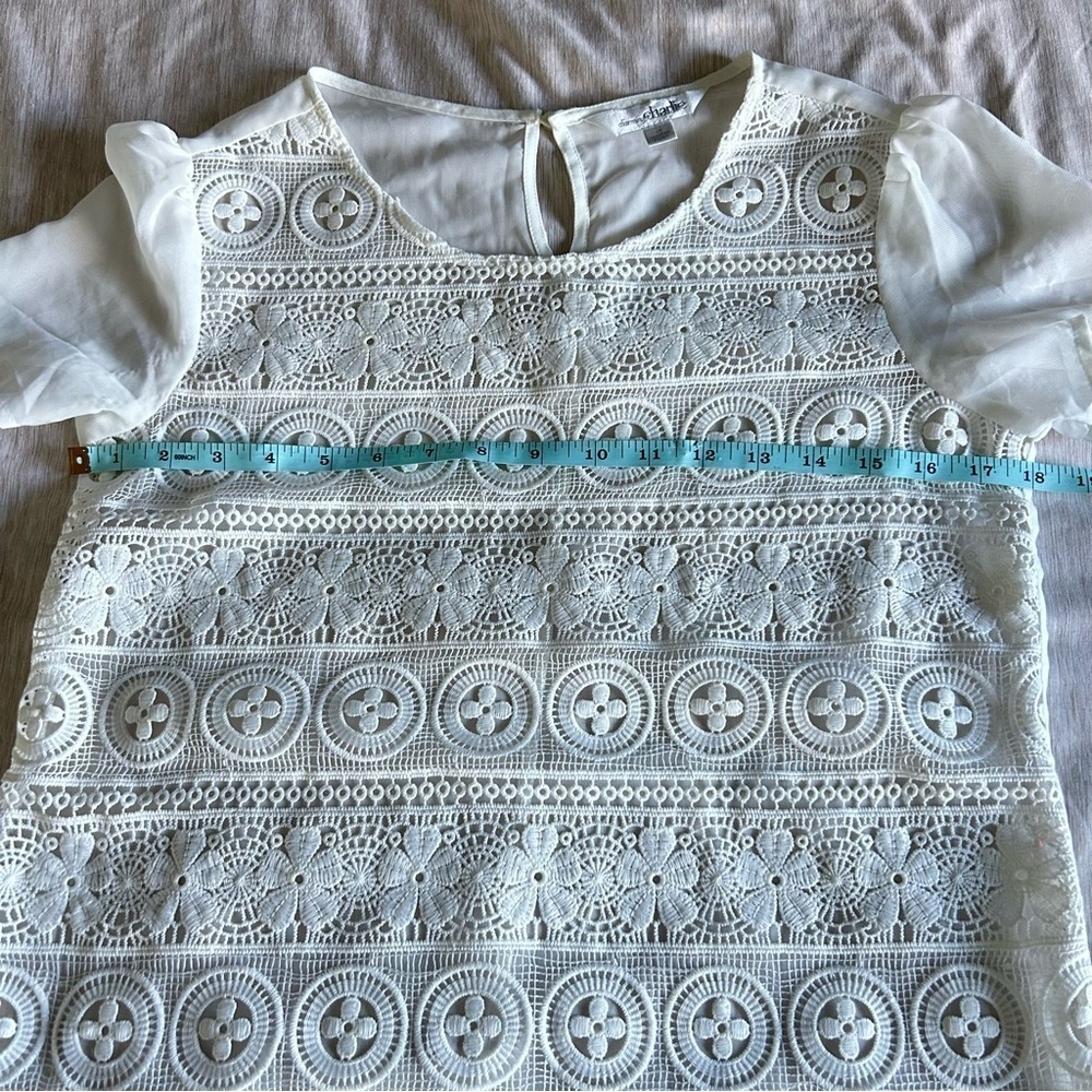 Charming Charlie Sheer Lace Women’s Small White Boho, Beachy Layer Blouse Top - Picture 7 of 8